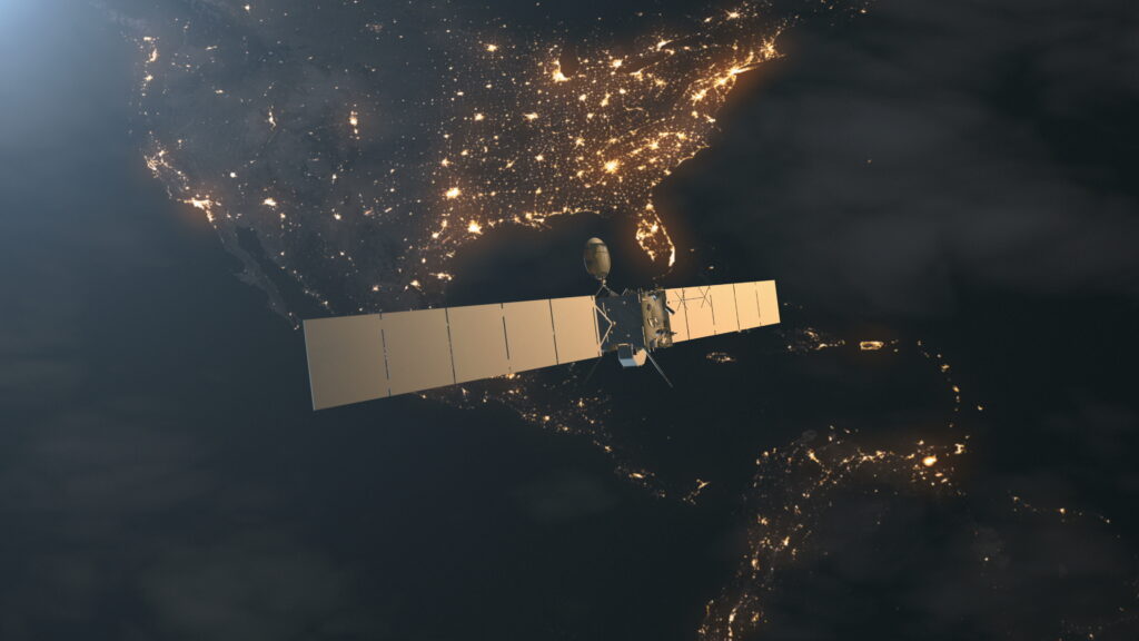 Modern space satellite probe with solar panels | | Combat Power Solutions
